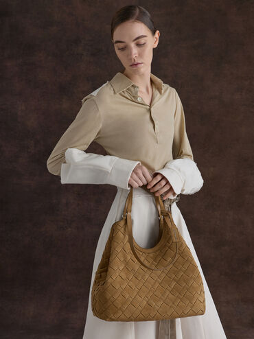 Ivette Recycled Suede Woven Tote Bag, Sahara Sand, hi-res