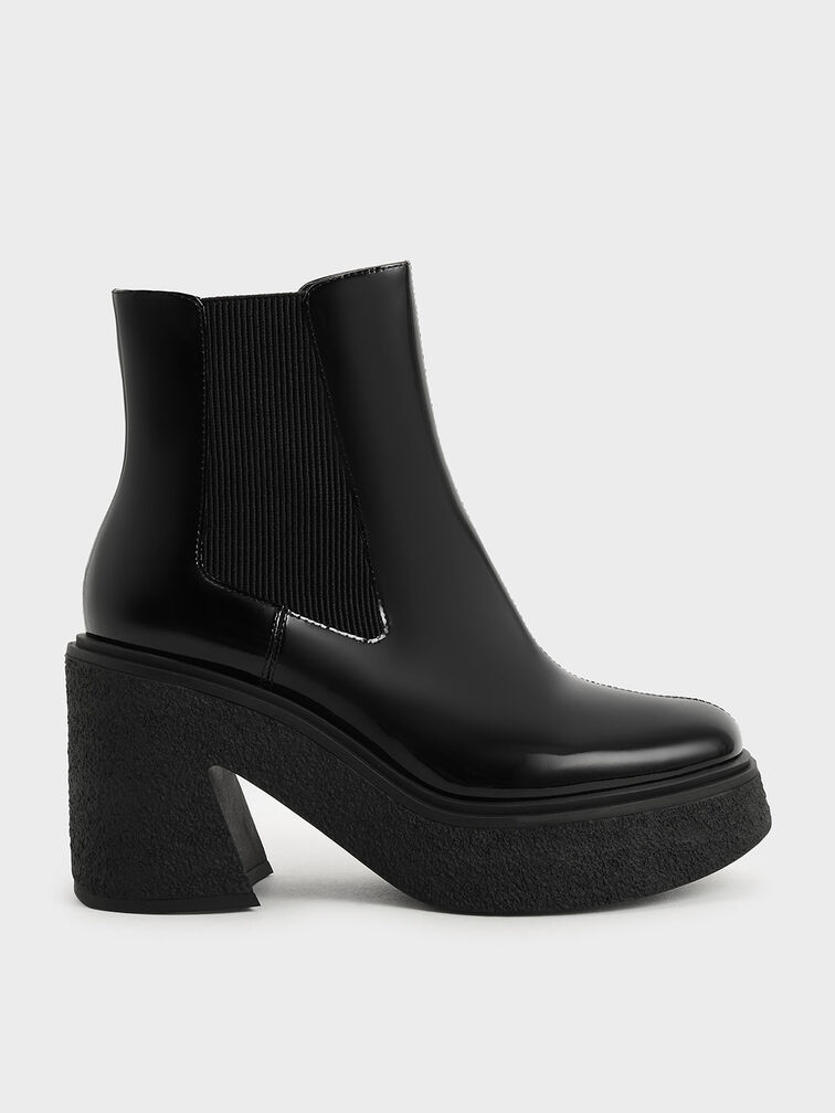 Odette Patent Leather Chelsea Platform Boots, Black, hi-res