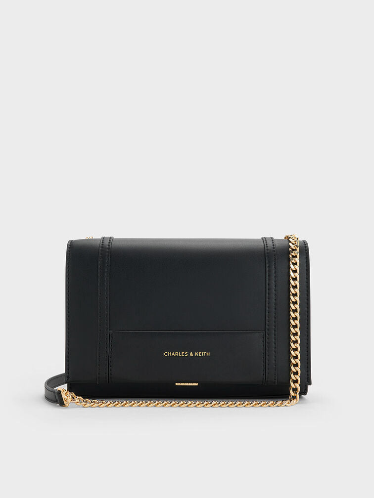 Bolso de hombro con correa de cadena Shalia, Negro, hi-res