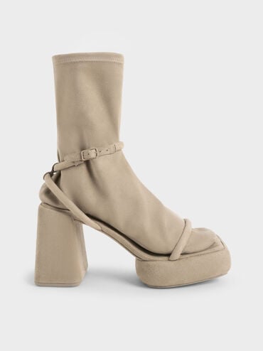 Botas de becerro con plataforma texturizada Lucile, Beige, hi-res