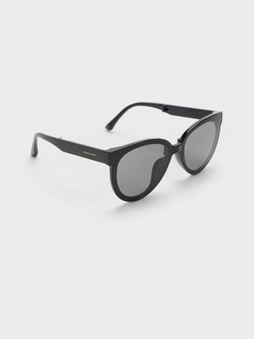 Brea Foldable Aviator Sunglasses, Black, hi-res
