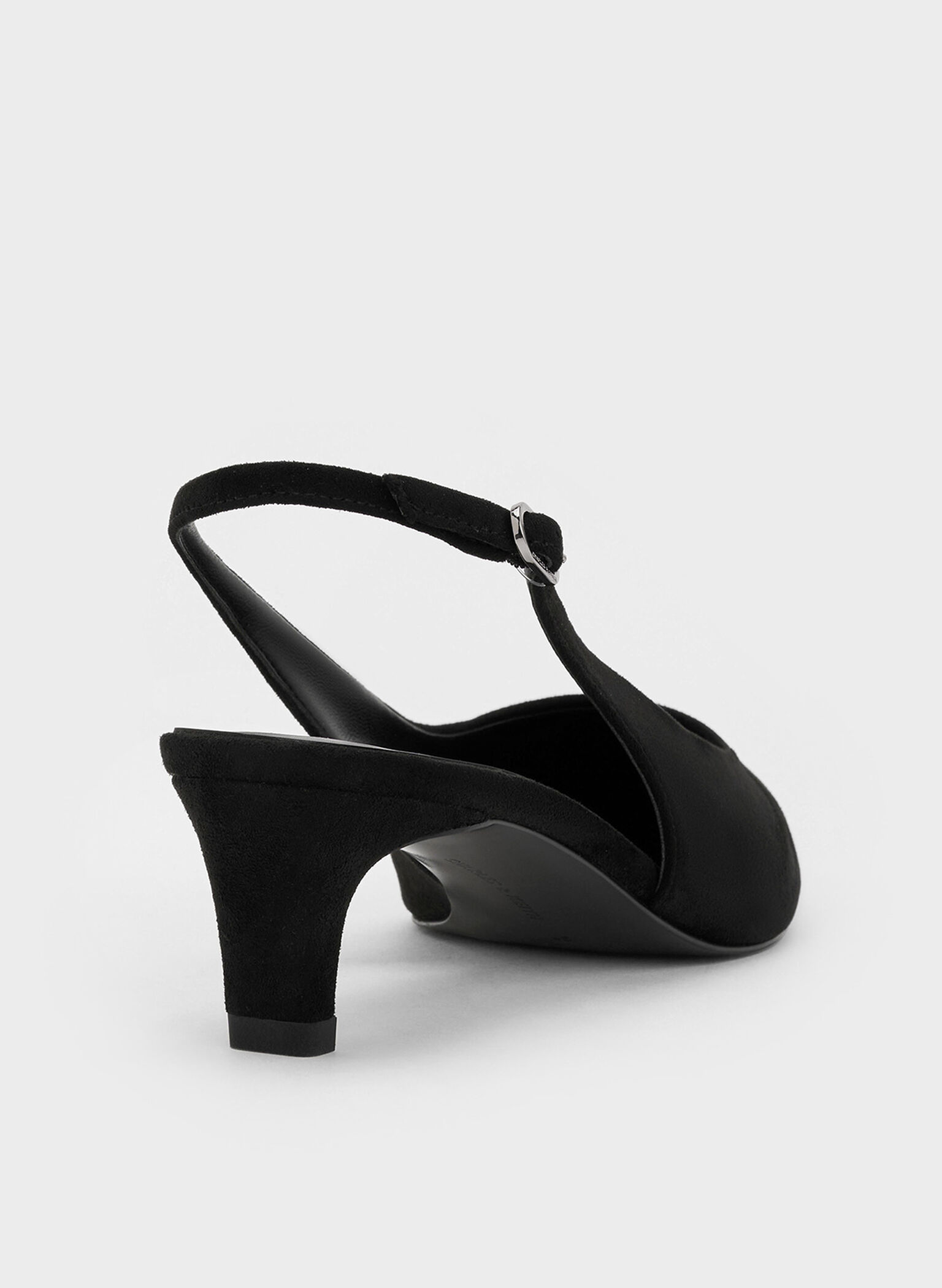 Zapatos destalonados con tacón bajo de gamuza sintética, Negro texturizado, hi-res