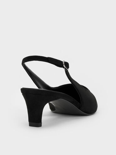 Zapatos destalonados con tacón bajo de gamuza sintética, Negro texturizado, hi-res