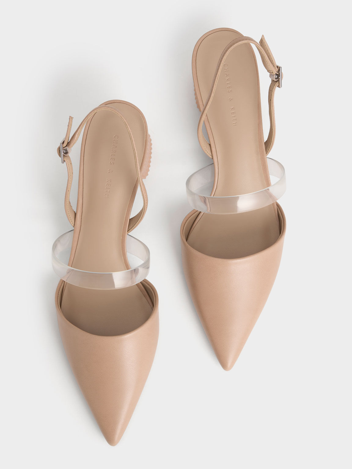 Clear Strap Slingback Pumps, Nude, hi-res