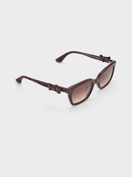 Tanya Bow Rectangular Sunglasses, Wineberry Red, hi-res