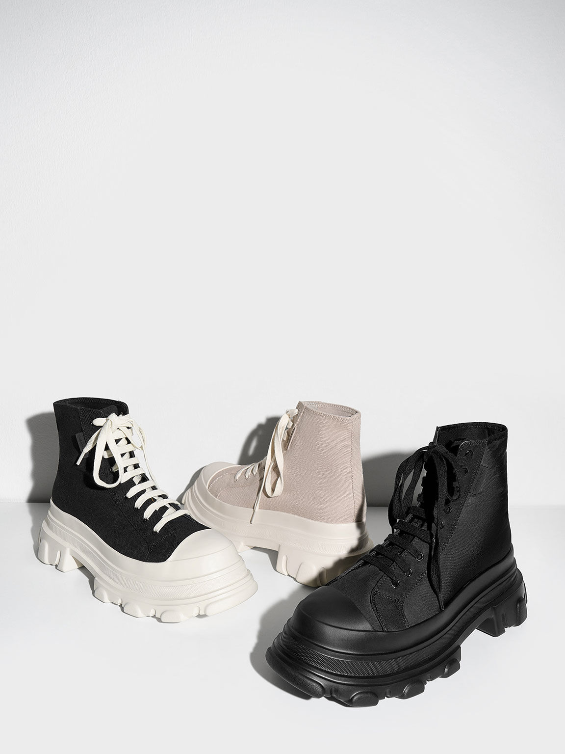 Nylon Chunky High-Top Sneakers, Black, hi-res