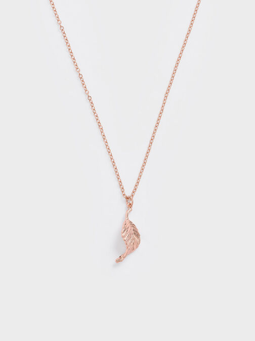 Leaf Pendant Bead Necklace, Oro rosa, hi-res