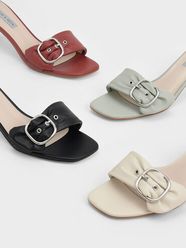 Buckle Strap Kitten Heel Mules, Chalk, hi-res