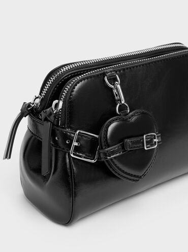 Nellie Heart-Charm Shoulder Bag, Noir, hi-res