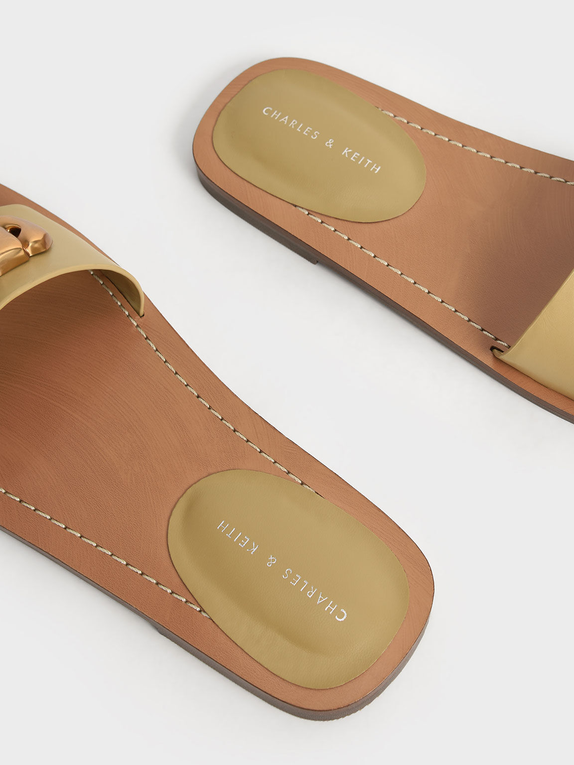 Chain Accent Slide Sandals, Mustard, hi-res