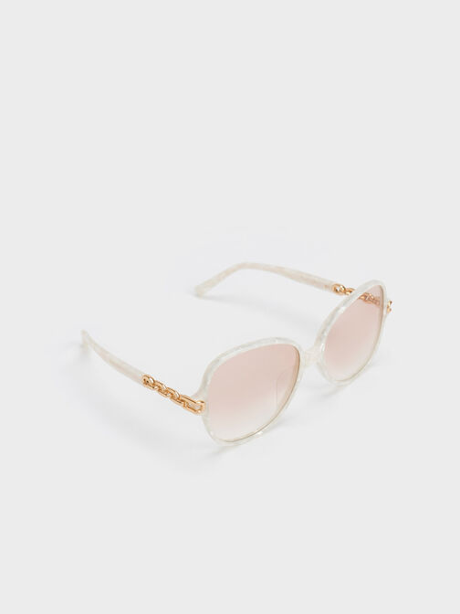 Chain-Link Oversized Butterfly Sunglasses, Cream, hi-res