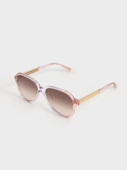 Metallic Braided Temple Acetate Aviator Sunglasses, Pink, hi-res