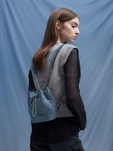 Julia Denim Quilted Two-Way Bucket Bag, Denim Blue, hi-res