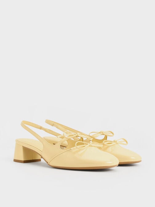 Zapatos de tacón destalonados Dorri con doble lazo, Amarillo mantequilla, hi-res