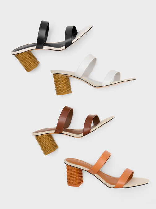 Rattan Block Heel Sandals, White, hi-res