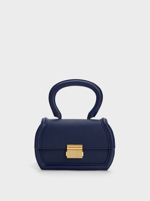 Leona Sculptural Top Handle Bag, Navy, hi-res