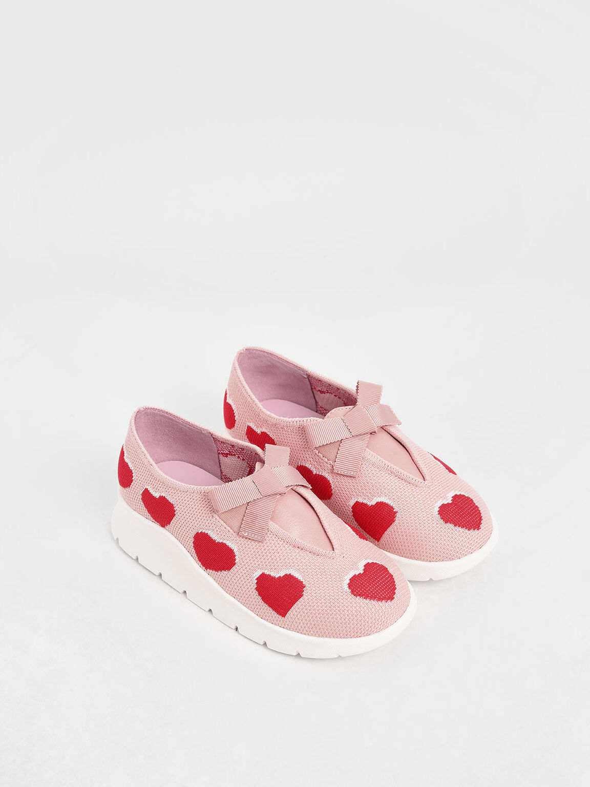 Girls&apos; Heart Print Knitted Sneakers, Nude, hi-res