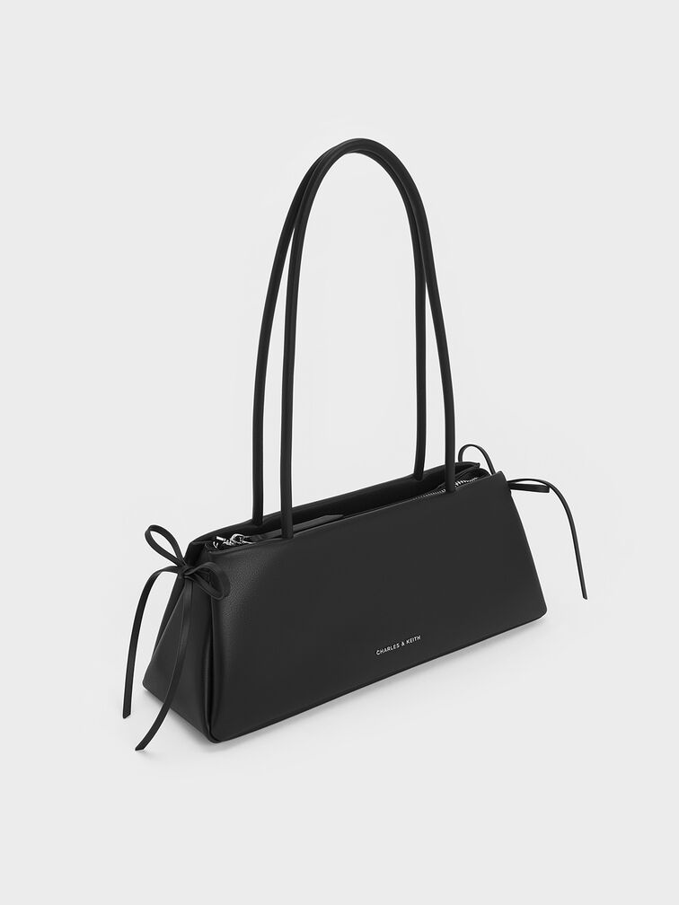 Bolso alargado tipo trapecio con lazo, Noir, hi-res