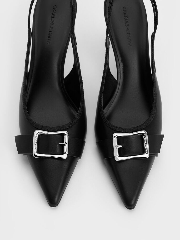 Bombas Slingback com bico fino e fivela Anita, Black, hi-res