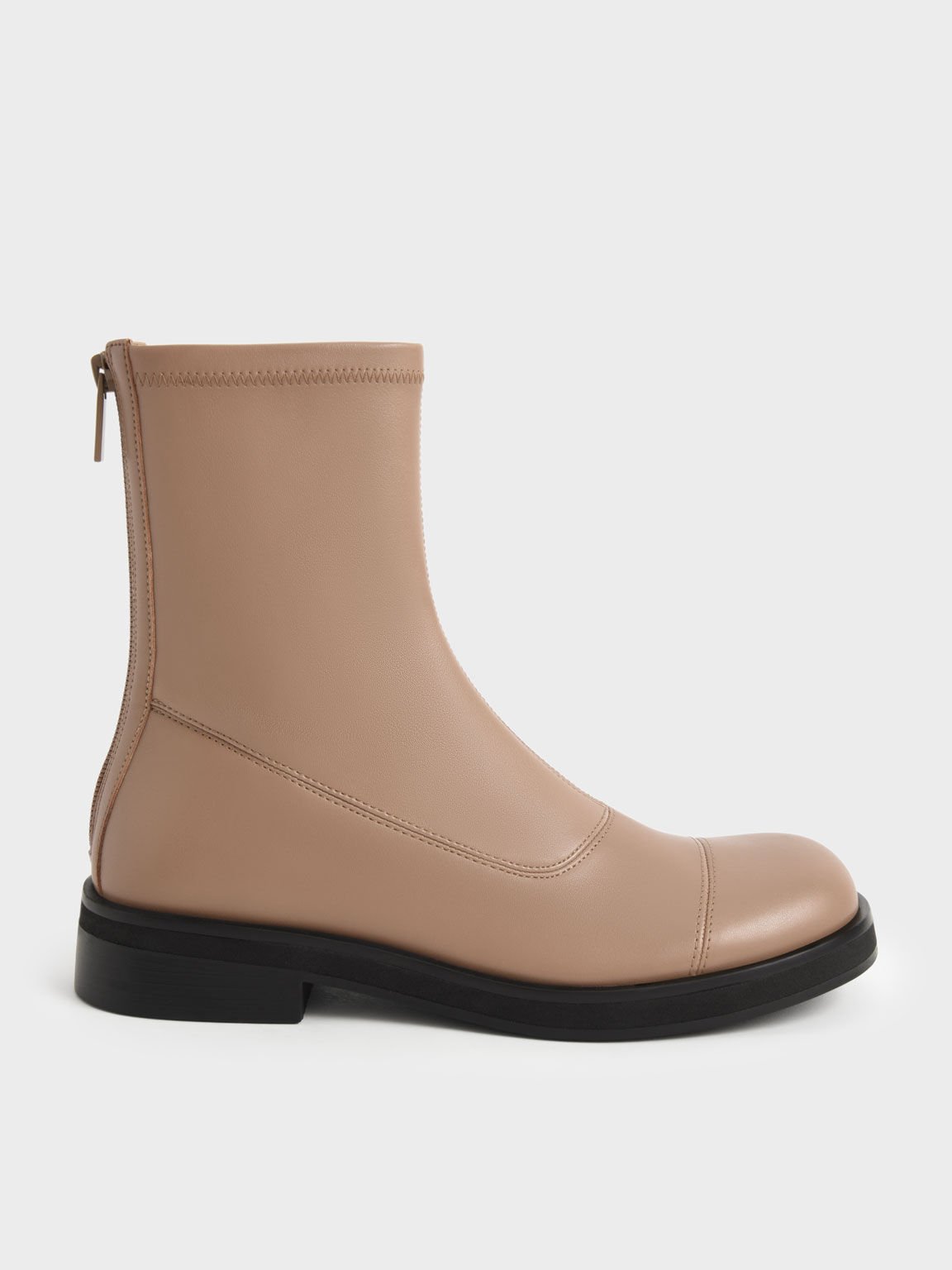 Round Toe Zip-Up Ankle Boots, Camel, hi-res