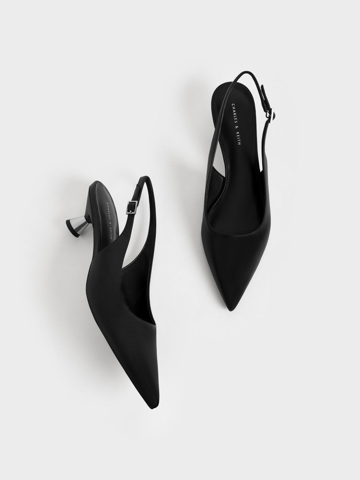 Spool Heel Slingback Pumps, Black, hi-res