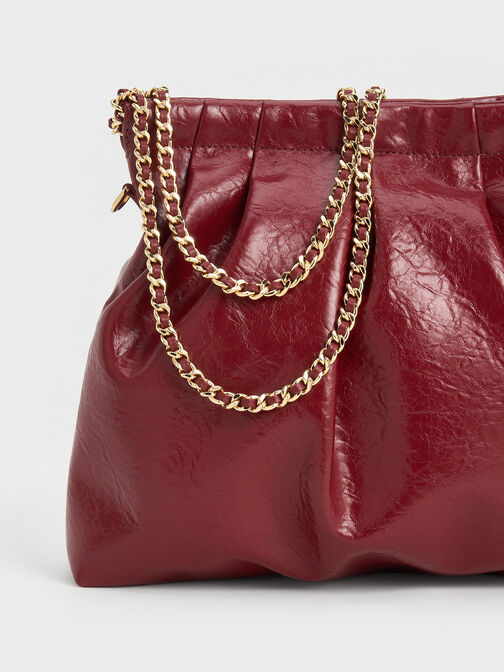 Duo Double Chain Hobo Bag, Burgundy, hi-res