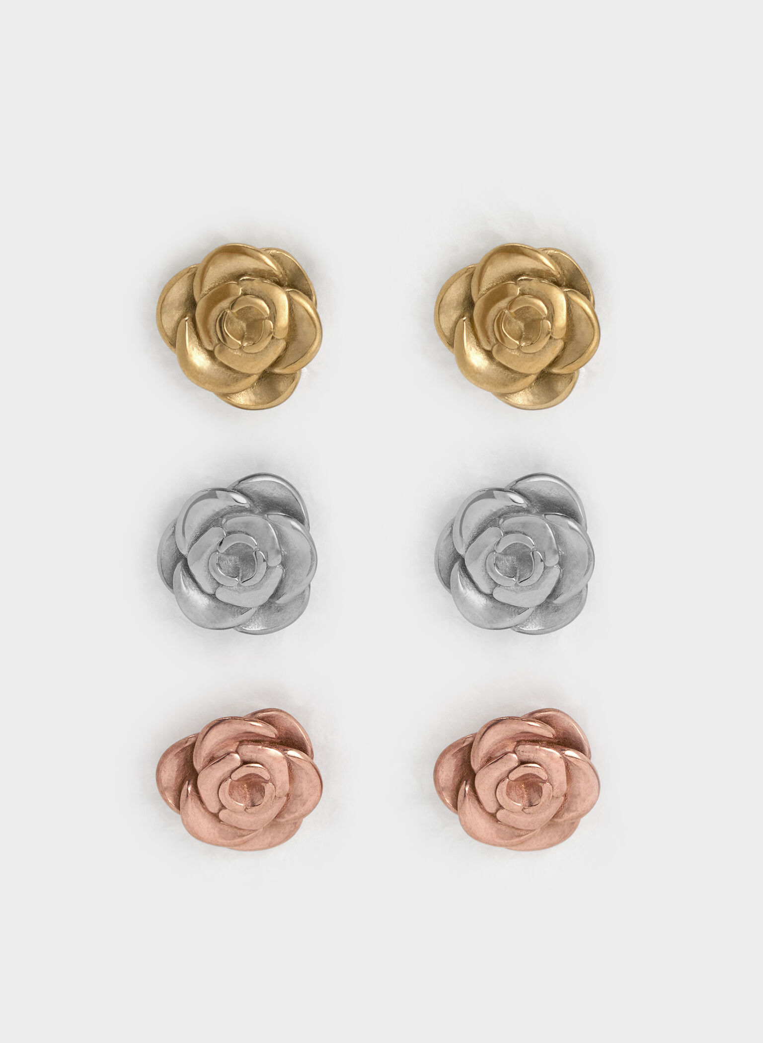 Rosalind Flower Stud Earrings, Brushed Rose Gold, hi-res