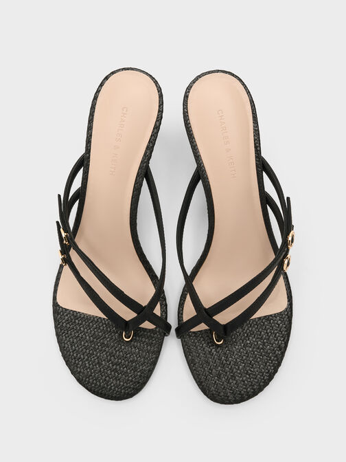 Crossover Toe-Ring Strappy Heels, Black, hi-res
