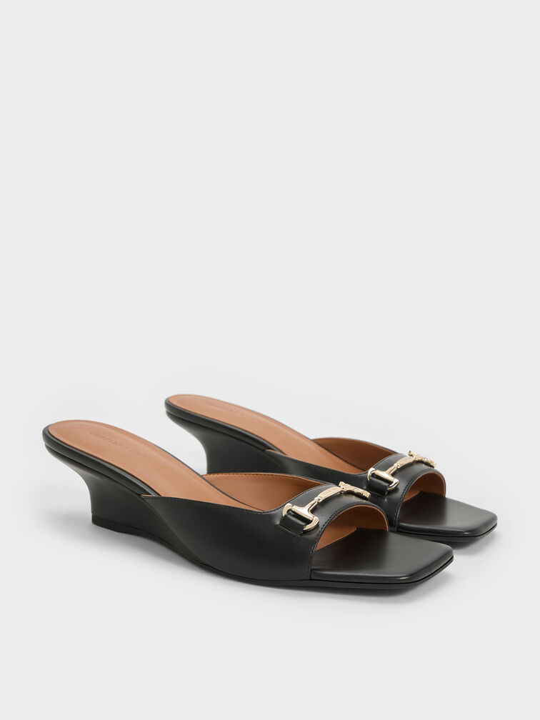 Erinna Metallc-Accent Wedge Mules, Black, hi-res