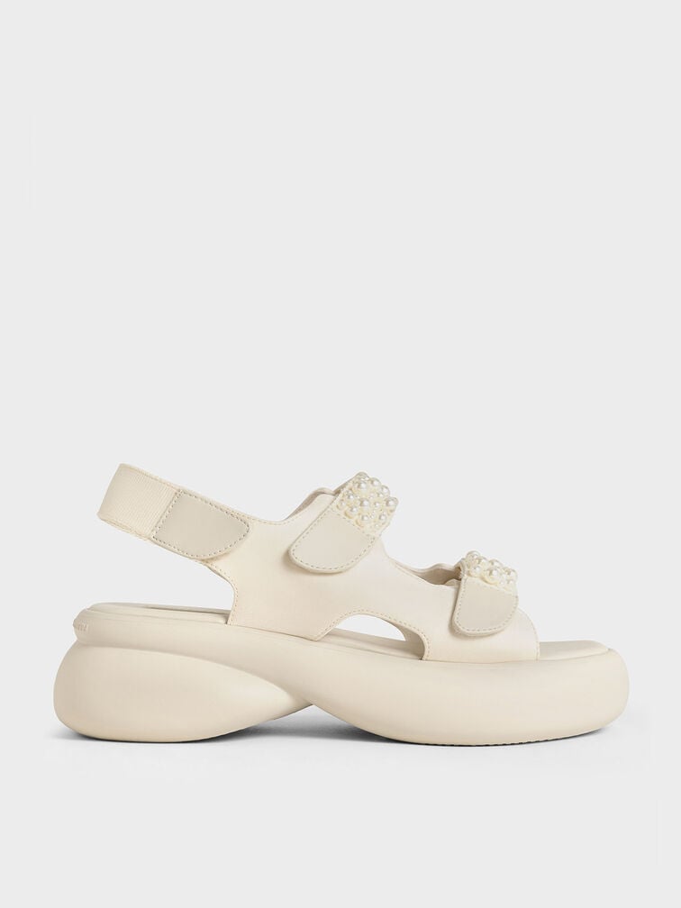 Sandalias deportivas con tiras de cuentas, Blanco tiza, hi-res