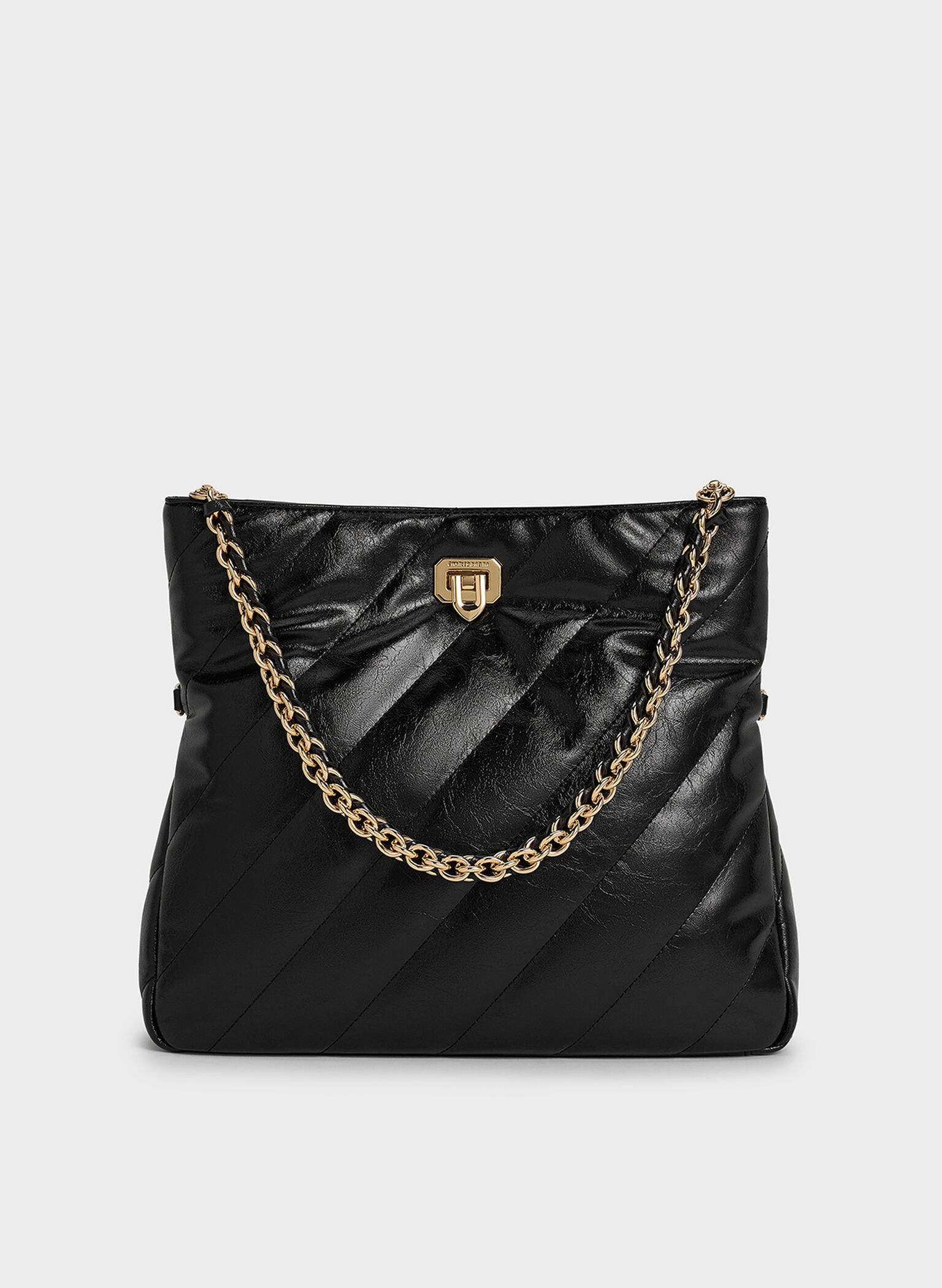 Fawn Panelled Chain-Handle Shoulder Bag, Black, hi-res