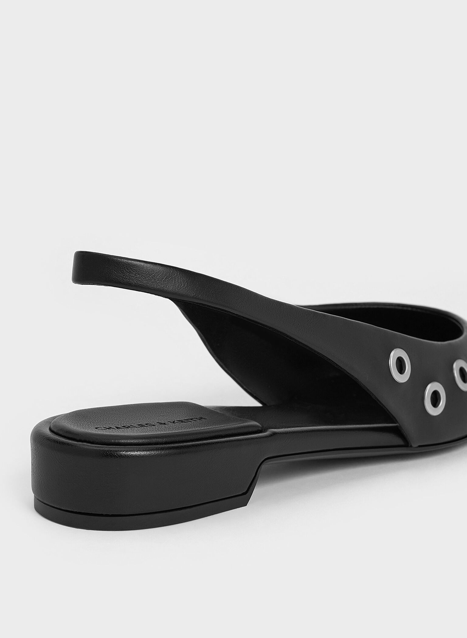 Grommet Pointed-Toe Slingback Flats, Black, hi-res