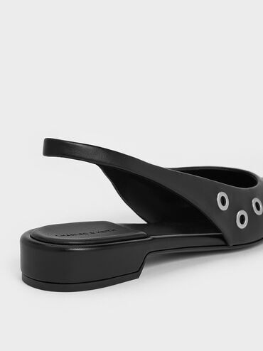 Grommet Pointed-Toe Slingback Flats, Black, hi-res