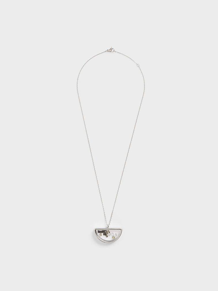 Semi-Circle Floating Locket Necklace, Silver, hi-res