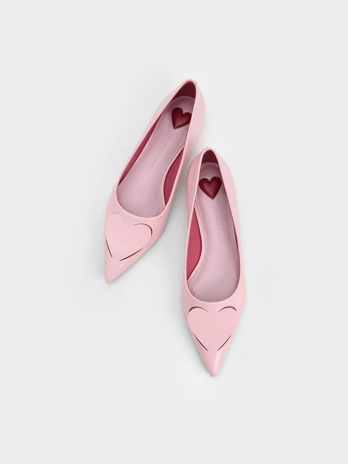 Valentine's Day Collection: Amora Heart Cut-Out Ballerina Pumps, Pink, hi-res