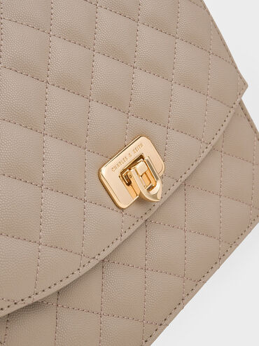 Cressida Quilted Chain Strap Bag, Taupe, hi-res