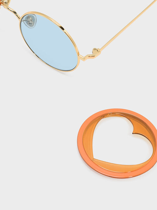 Heart-Shaped Frame Sunglasses, Orange, hi-res