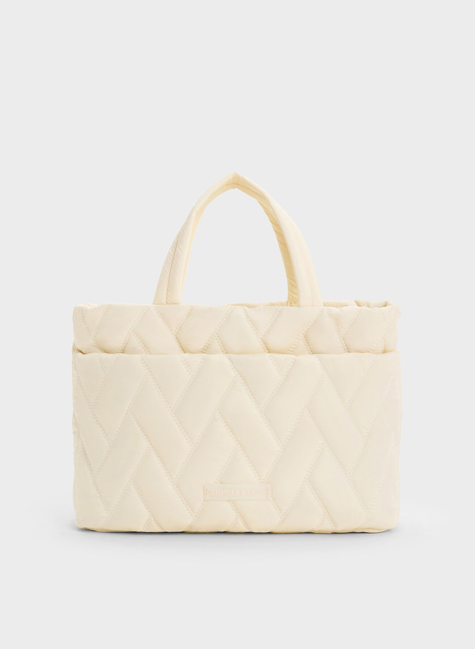 Sacola quadrada de nylon Chevron, Cream, hi-res