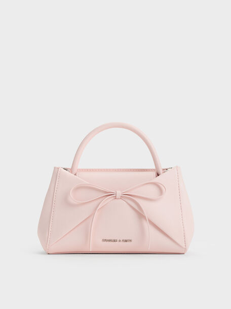 Hazel Bow Panelled Top Handle Bag, Soft Pink, hi-res