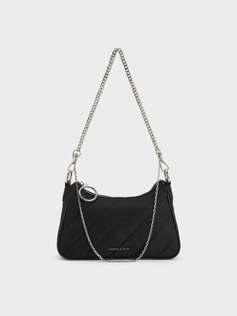 Philomena Nylon Puffy Chain-Strap Crossbody Bag, Noir, hi-res