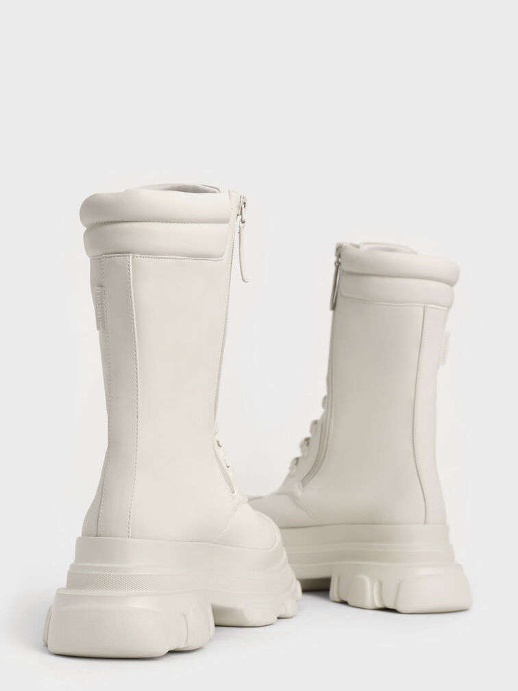 Chunky Sole Padded Combat Boots, Chalk, hi-res