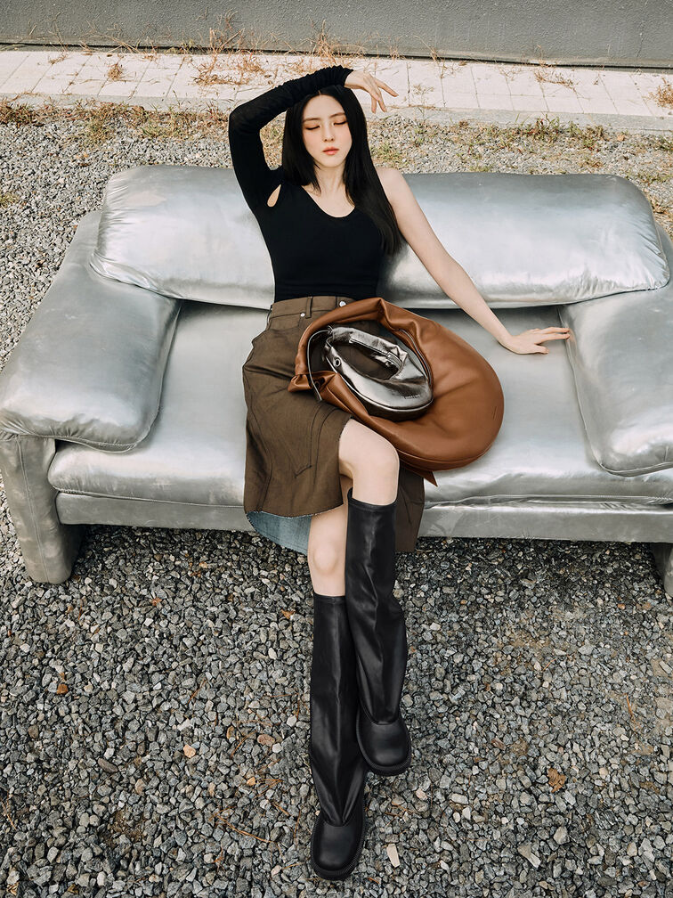 Toni Knotted Crescent Hobo Bag, Chocolate, hi-res