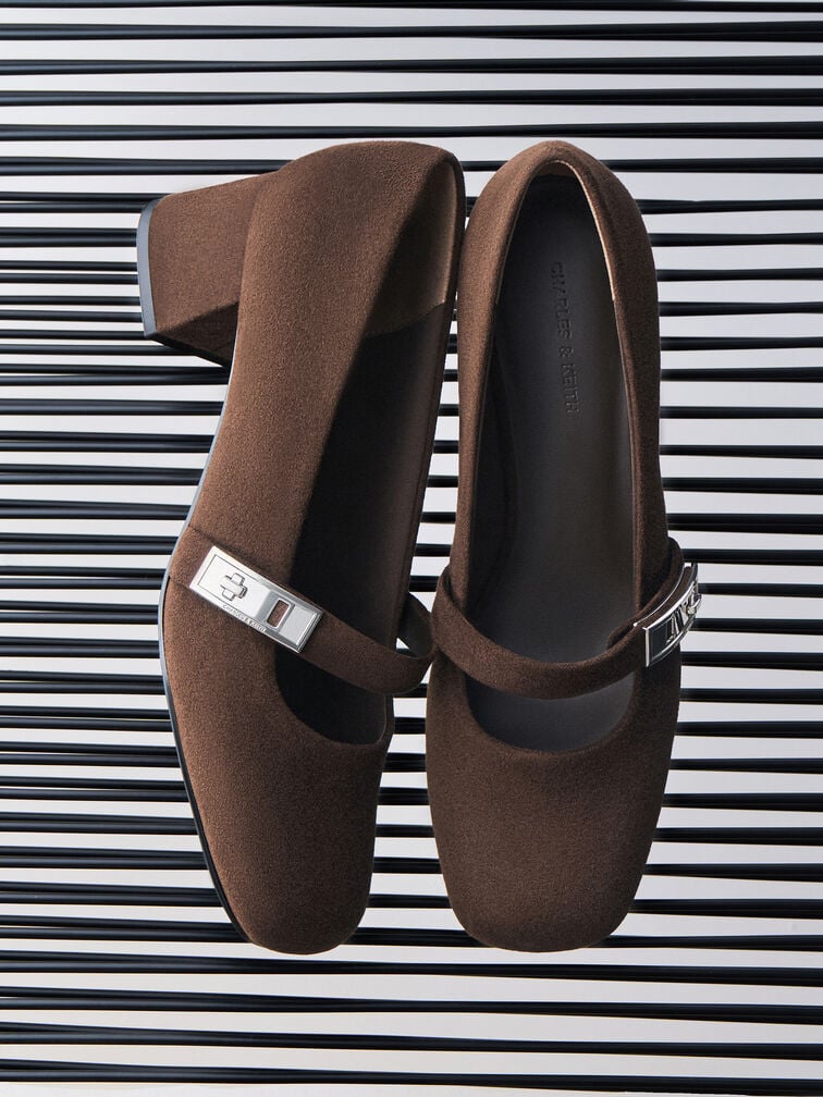 Lando 釦帶瑪莉珍粗跟鞋, 深棕絨, hi-res