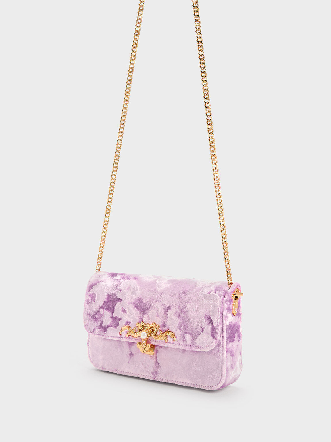 Lilac Merial Metallic Accent Velvet Clutch CHARLES KEITH OM