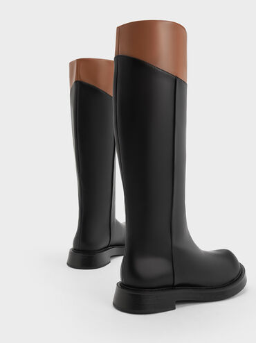 Two-Tone Round-Toe Knee-High Boots, Multi, hi-res