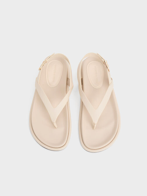 V-Strap Thong Sandals, Cream, hi-res