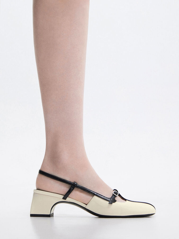 Two-Tone T-Bar Slingback Pumps, Chalk, hi-res