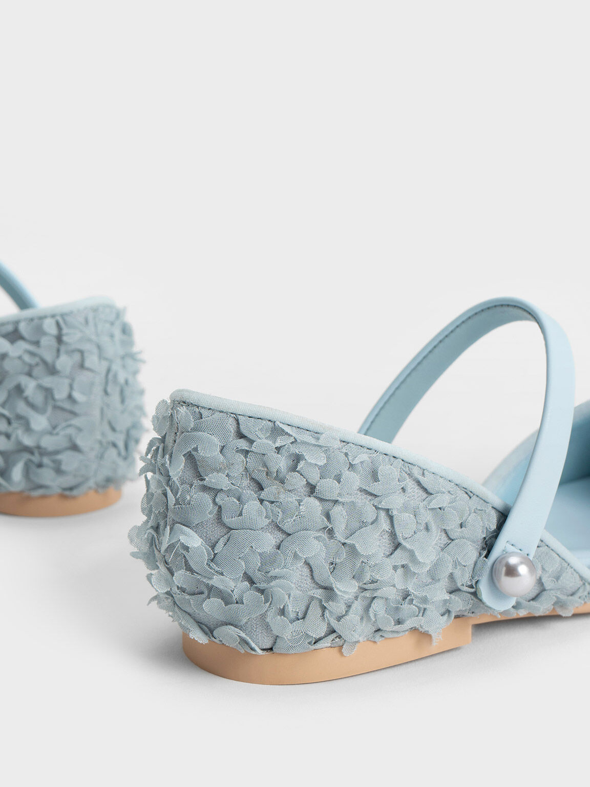 Girls' Floral Mesh D'Orsay Ballerinas, Light Blue, hi-res