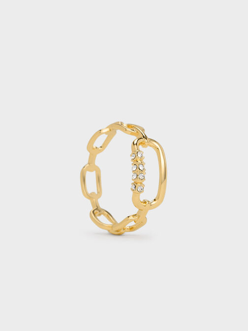 Reagan Crystal Chain-Link Ring, Gold, hi-res