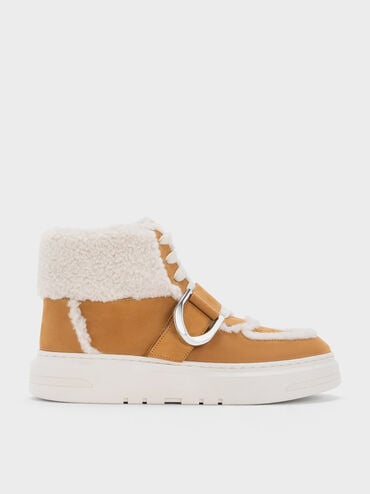 Gabine Leather Fur-Lined High-Top Sneakers, Brown, hi-res